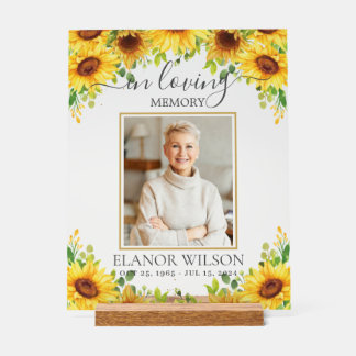 Yellow Sunflowers Funeral Memorial Picture Photo Acrylic Sign