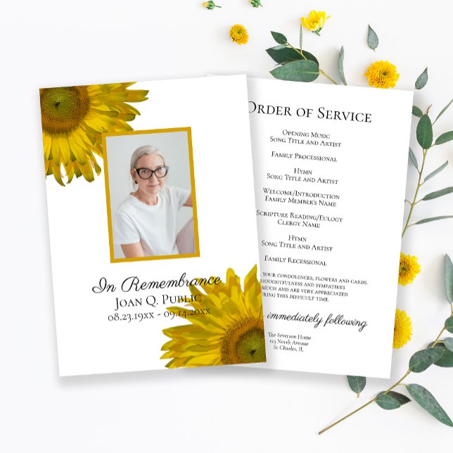Yellow Sunflowers Funeral Memorial Service Programme (Creator Uploaded)