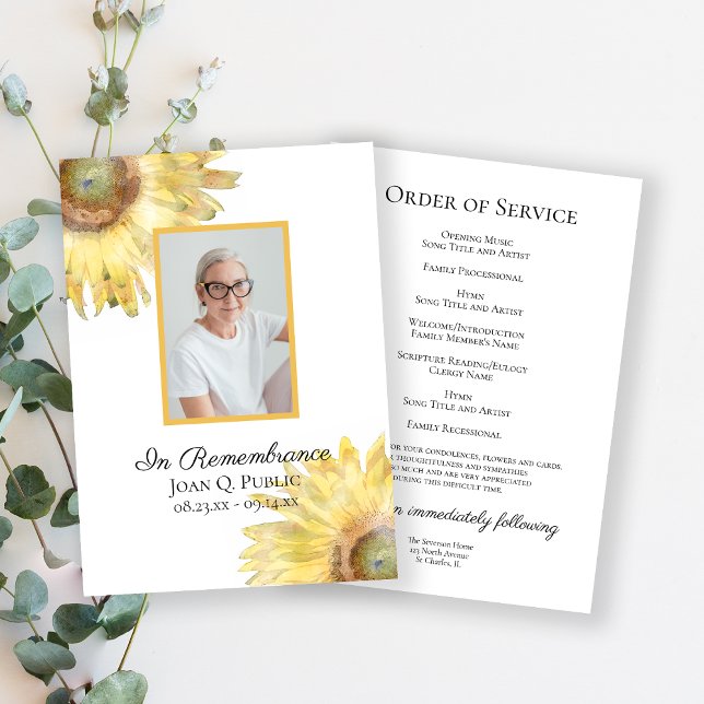Yellow Sunflowers Funeral Memorial Service Programme (Creator Uploaded)