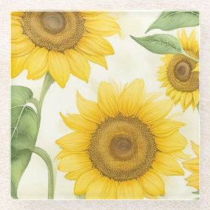 Yellow Sunflowers Glass Coaster