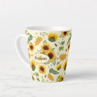Yellow Sunflowers & Honey Bees Custom Latte Mug
