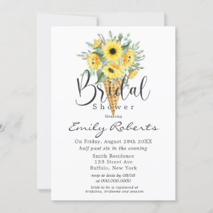 Yellow Sunflowers Ice Cream Cone Bridal Shower In Invitation