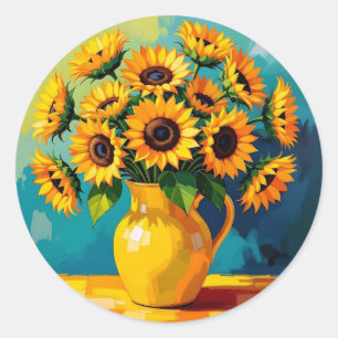 Yellow Sunflowers  in a Yellow Vase Classic Round Sticker