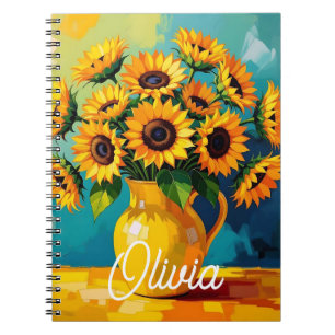 Yellow Sunflowers  in a Yellow Vase Personalised  Notebook