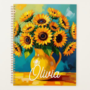 Yellow Sunflowers  in a Yellow Vase Personalised  Planner