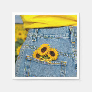 Yellow Sunflowers in Blue Jean Pocket Napkin