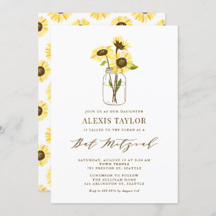 Yellow Sunflowers in Mason Jar Bat Mitzvah Invitation
