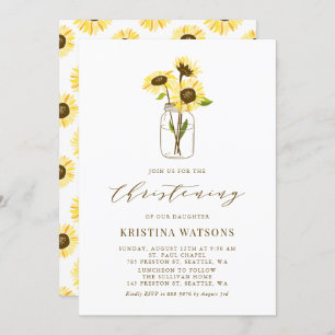 Yellow Sunflowers in Mason Jar Summer Christening Invitation