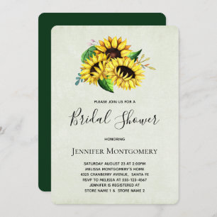 Yellow Sunflowers in Watercolor Bridal Shower Invitation