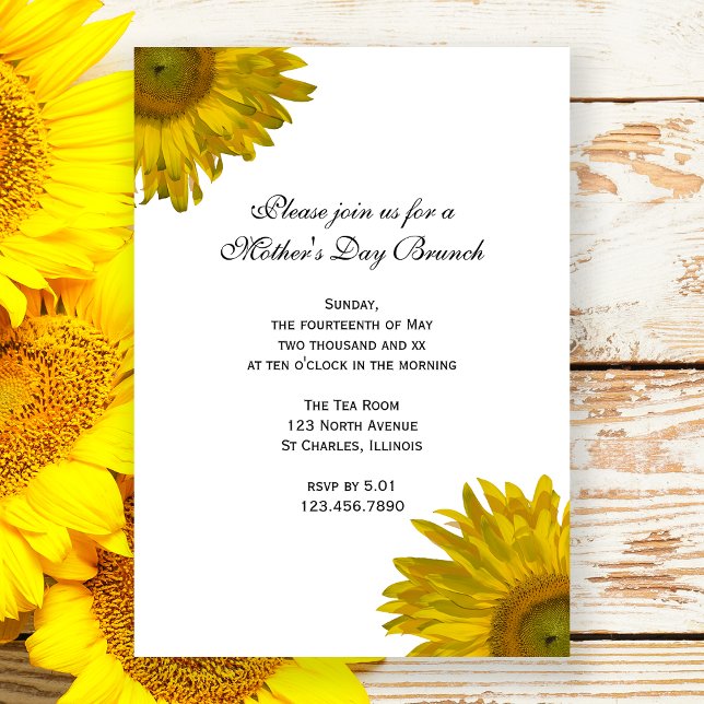 Yellow Sunflowers Mothers Day Brunch Invitation (Creator Uploaded)