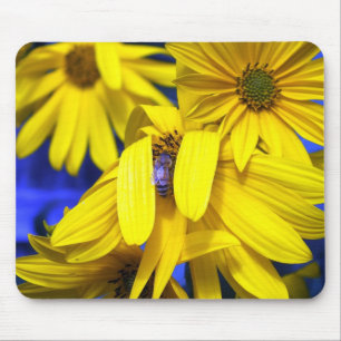 Yellow Sunflowers N Blue Bee Mousepad