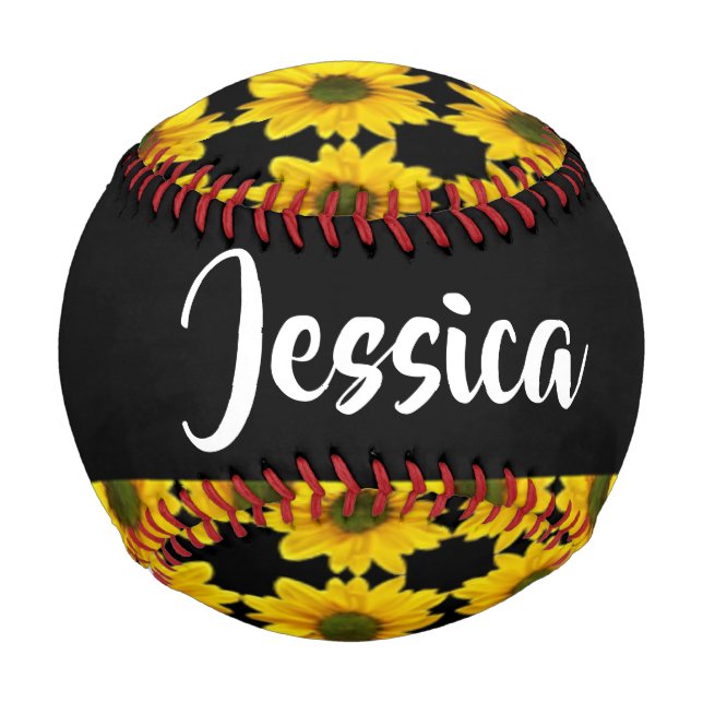 Yellow sunflowers on black baseball