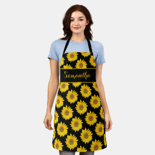 Yellow Sunflowers on Black Personalised Apron