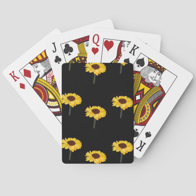 Yellow sunflowers on black playing cards (Back)