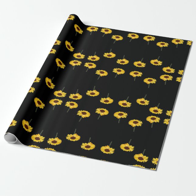 Yellow sunflowers on black wrapping paper (Unrolled)