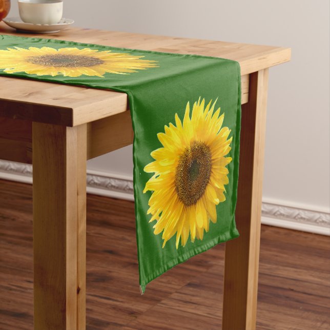 Yellow Sunflowers on Forest Green Medium Table Run Runner (In Situ)