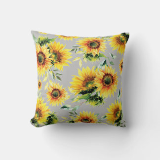 Yellow Sunflowers on Grey Cushion