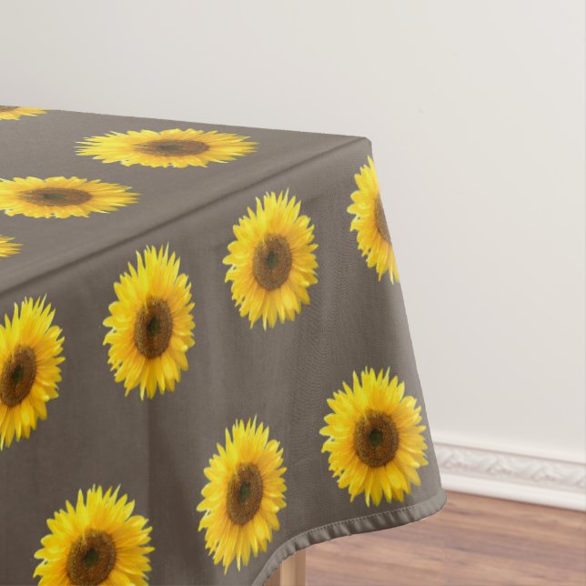 Yellow Sunflowers on Light Brown Tablecloth (In Situ)