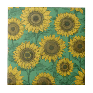 Yellow sunflowers pattern tile