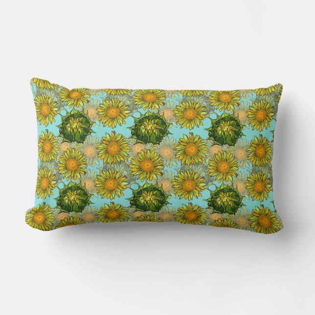 Yellow Sunflowers Pattern with Foliage and Buds    Lumbar Cushion (Front)