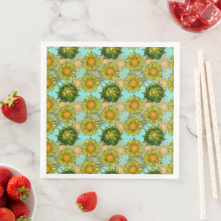 Yellow Sunflowers Pattern with Foliage and Buds Napkin