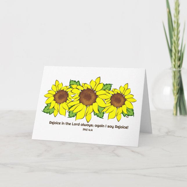 Yellow Sunflowers Rejoice in the Lord Birthday Card (Front)