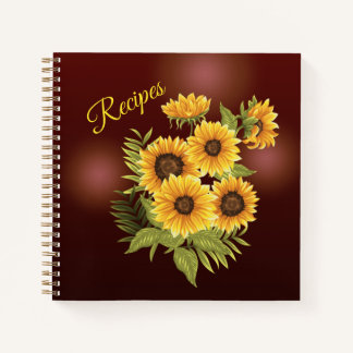 Yellow Sunflowers Rustic Brown Summer Recipes Notebook