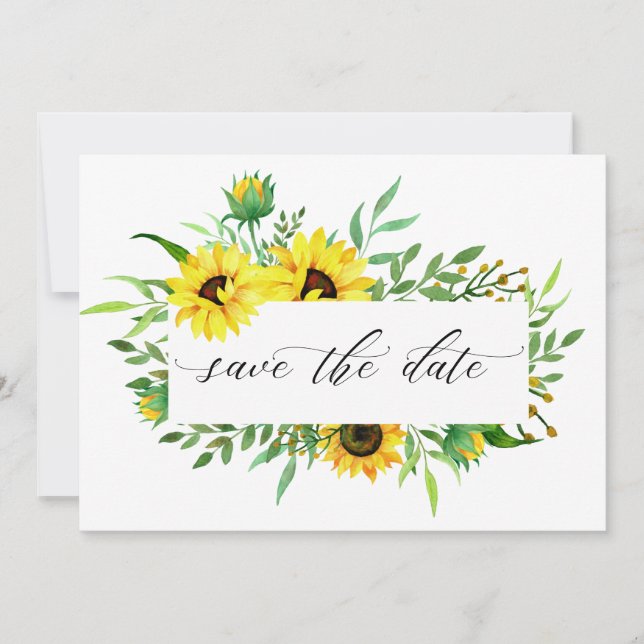 Yellow Sunflowers Rustic Wedding Save The Date (Front)