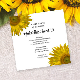 Yellow Sunflowers Sweet 16 Birthday Party Invitation