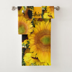 Yellow Sunflowers Towel Set Bathroom Yellow Brown
