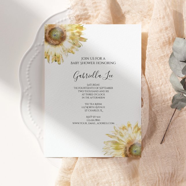 Yellow Sunflowers Watercolor Baby Shower Invitation (Creator Uploaded)