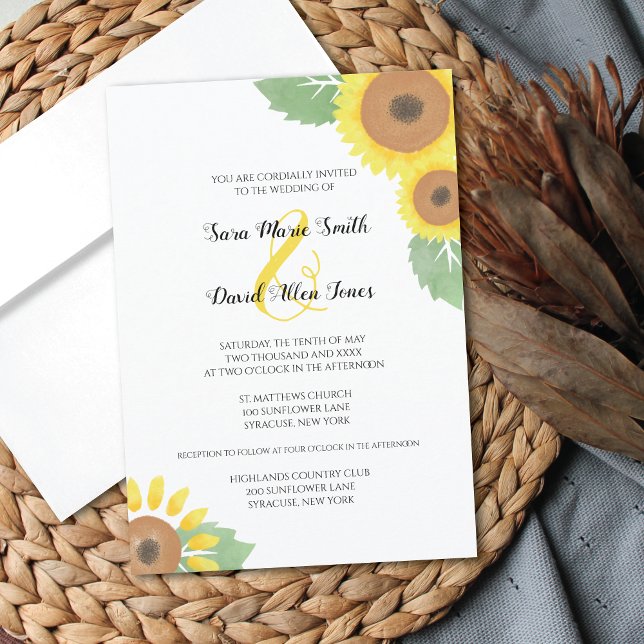 Yellow Sunflowers Watercolor Floral Wedding Invitation (Creator Uploaded)