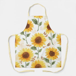 Yellow Sunflowers Watercolor Floral Whimsical Apron