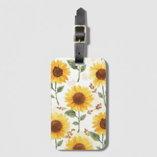 Yellow Sunflowers Watercolor Floral Whimsical Luggage Tag