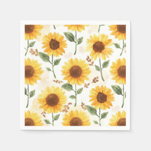 Yellow Sunflowers Watercolor Floral Whimsical Napkin