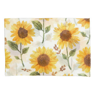 Yellow Sunflowers Watercolor Floral Whimsical Pillowcase