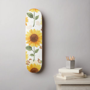Yellow Sunflowers Watercolor Floral Whimsical Skateboard