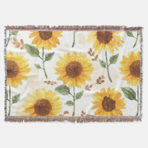 Yellow Sunflowers Watercolor Floral Whimsical Throw Blanket