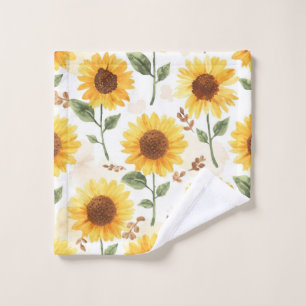 Yellow Sunflowers Watercolor Floral Whimsical Wash Cloth