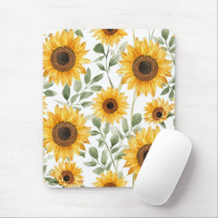 Yellow Sunflowers Watercolor Flower Painting Mouse Pad