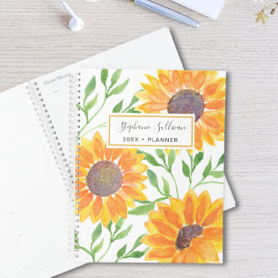 Yellow Sunflowers Watercolor Personalised 2022 Planner