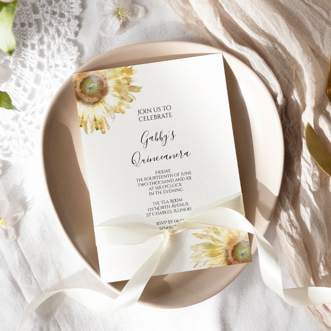 Yellow Sunflowers Watercolor Quinceañera Invitation (Creator Uploaded)