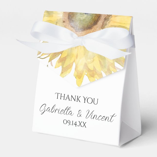 Yellow Sunflowers Watercolor Wedding Favour Box (Front Side)