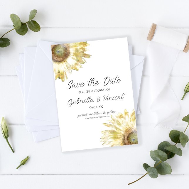 Yellow Sunflowers Watercolor Wedding Save the Date (Creator Uploaded)