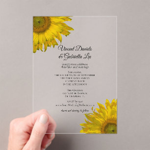 Yellow Sunflowers Wedding Acrylic Invitations