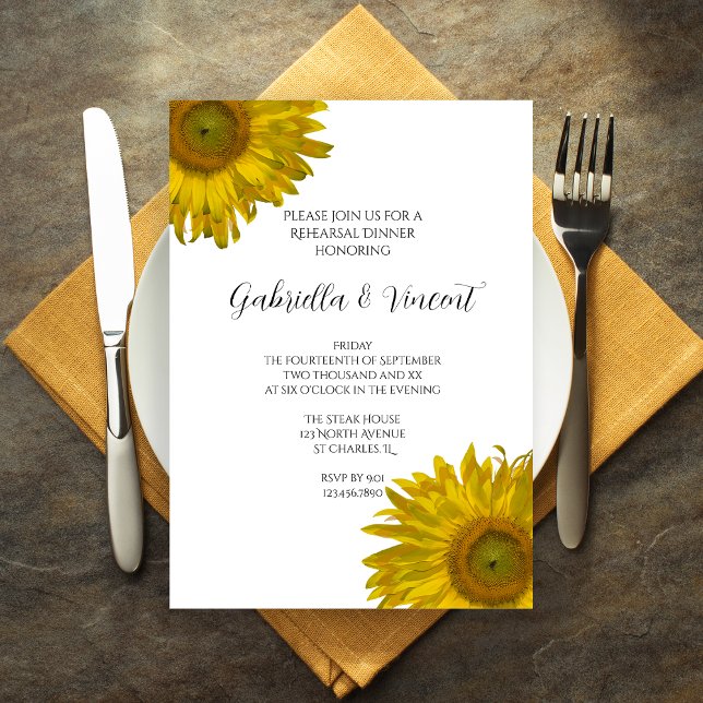 Yellow Sunflowers Wedding Rehearsal Dinner Invite (Creator Uploaded)