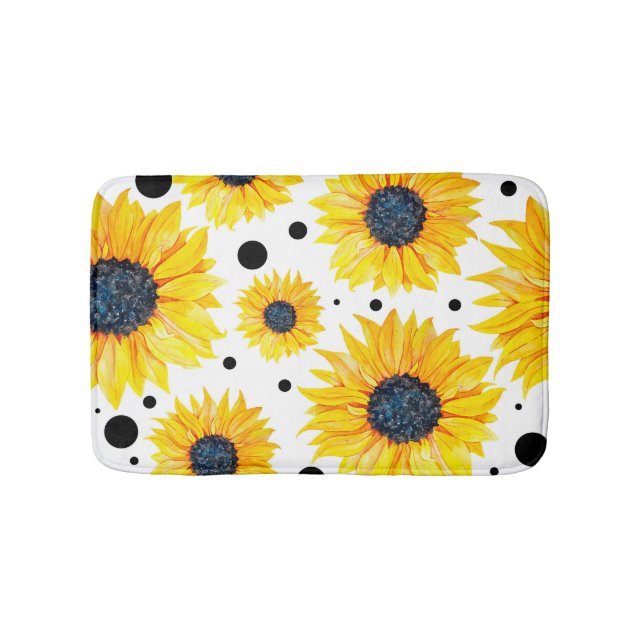 Yellow Sunflowers White Background Pattern Bath Mat (Front)