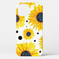 Yellow Sunflowers White Background Pattern