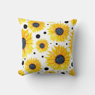 Yellow Sunflowers White Background Pattern Cushion