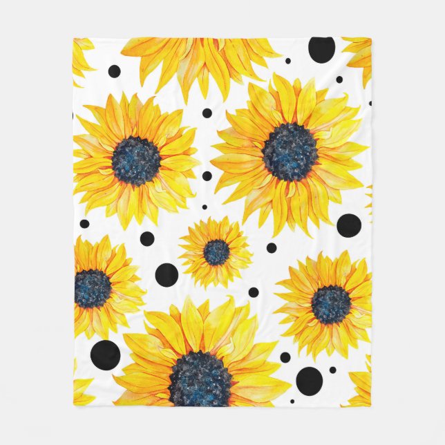 Yellow Sunflowers White Background Pattern Fleece Blanket (Front)